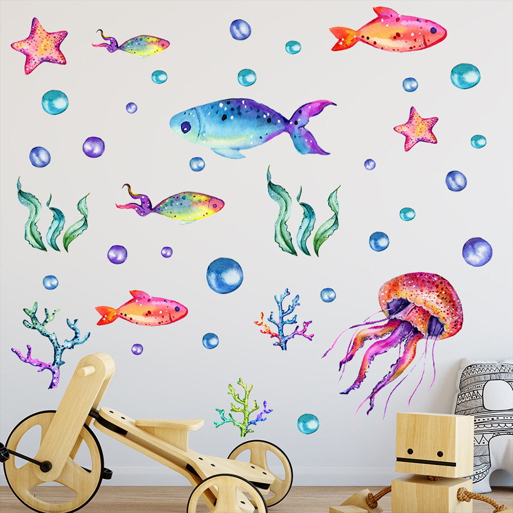 2pcs Ocean Wall Decals Glow in The Dark Sea Wall Stickers Underwater Sea World Wall Decor -Blue