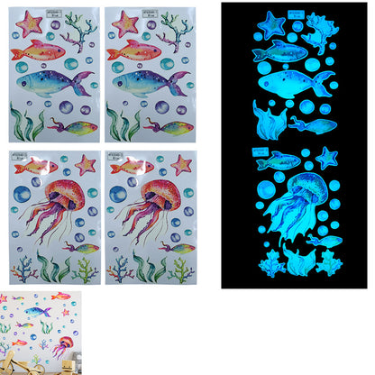 2pcs Ocean Wall Decals Glow in The Dark Sea Wall Stickers Underwater Sea World Wall Decor -Blue