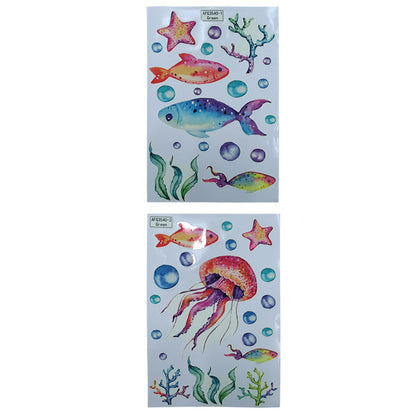 2pcs Ocean Wall Decals Glow in The Dark Sea Wall Stickers Underwater Sea World Wall Decor -Blue