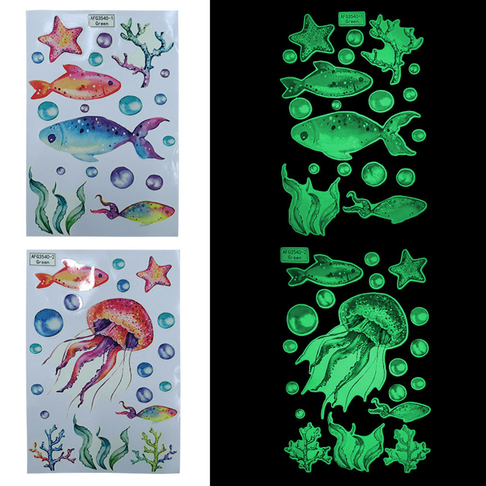 2pcs Ocean Wall Decals Glow in The Dark Sea Wall Stickers Underwater Sea World Wall Decor -Green