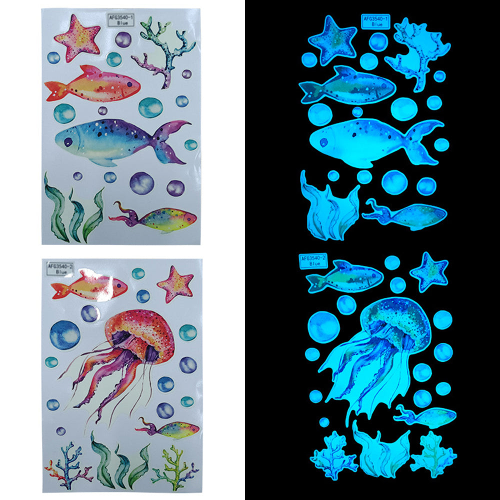 2pcs Ocean Wall Decals Glow in The Dark Sea Wall Stickers Underwater Sea World Wall Decor -Blue