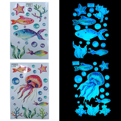 2pcs Ocean Wall Decals Glow in The Dark Sea Wall Stickers Underwater Sea World Wall Decor -Blue