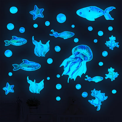 2pcs Ocean Wall Decals Glow in The Dark Sea Wall Stickers Underwater Sea World Wall Decor -Blue
