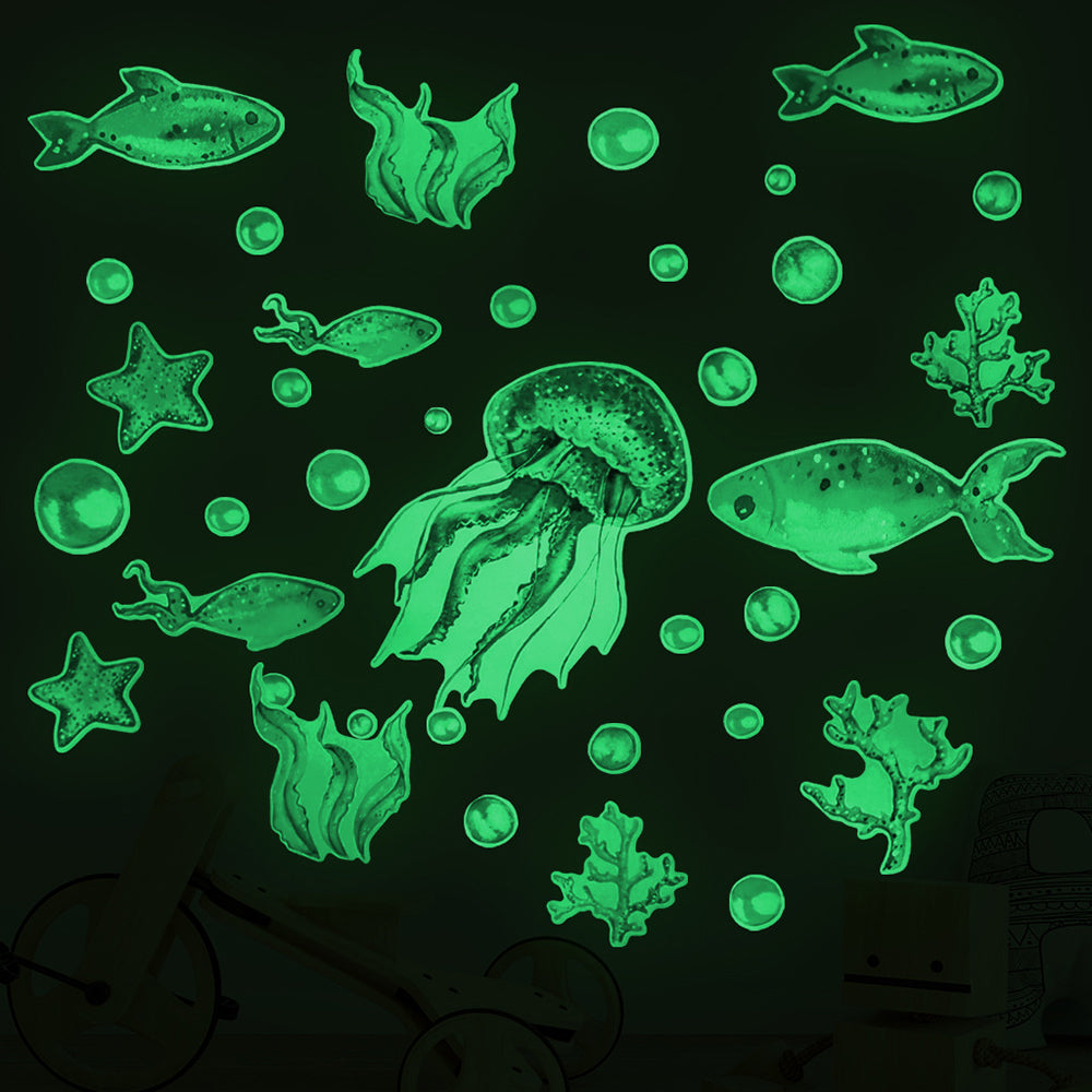 2pcs Ocean Wall Decals Glow in The Dark Sea Wall Stickers Underwater Sea World Wall Decor -Green