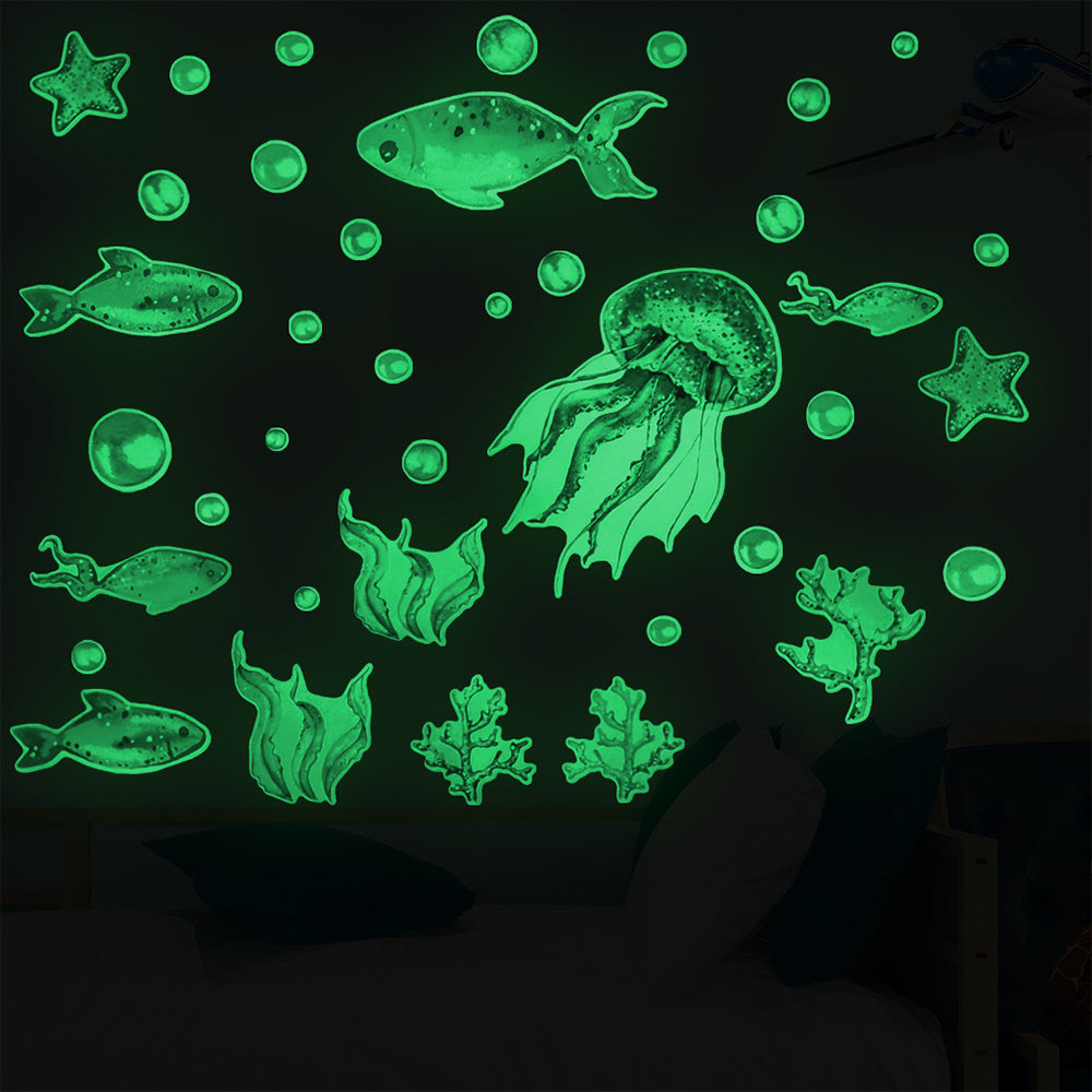 Set of 4 Self Adhesive Luminous Ocean Fish Flower Wall Sticker