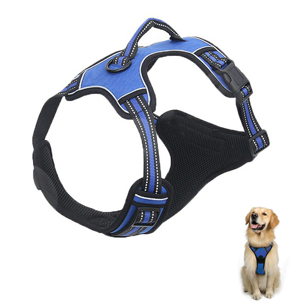 2pcs No Pull Dog Harness Reflective Adjustable Pet Vest Harness with Easy Control Soft Handle -Dark blue
