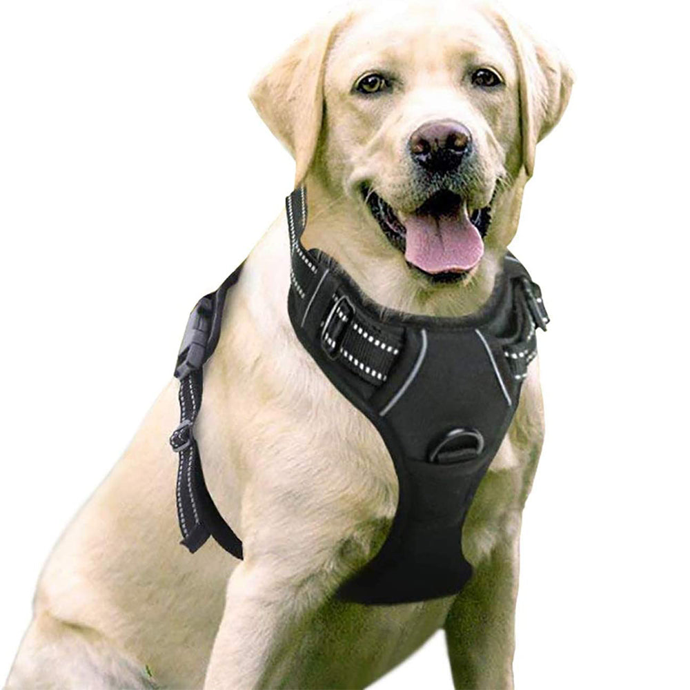 2pcs No Pull Dog Harness Reflective Adjustable Pet Vest Harness with Easy Control Soft Handle -Black