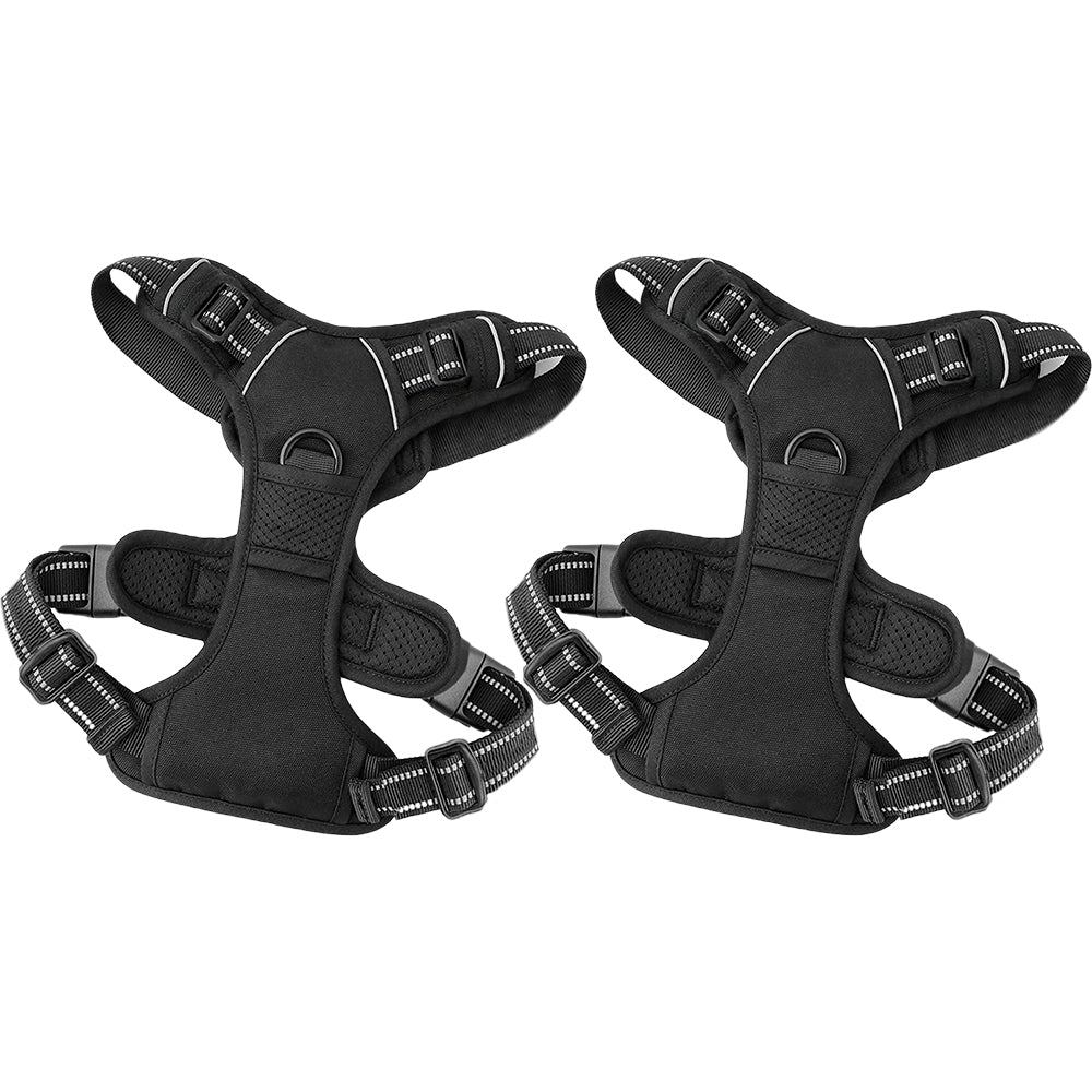 2pcs No Pull Dog Harness Reflective Adjustable Pet Vest Harness with Easy Control Soft Handle -Black