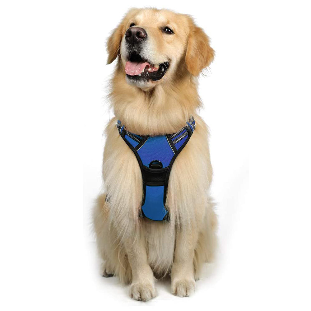2pcs No Pull Dog Harness Reflective Adjustable Pet Vest Harness with Easy Control Soft Handle -Dark blue