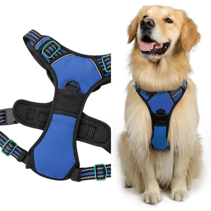 2pcs No Pull Dog Harness Reflective Adjustable Pet Vest Harness with Easy Control Soft Handle -Dark blue