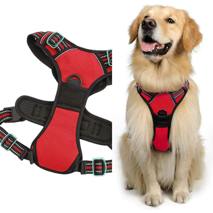 No Pull Dog Harness Reflective Adjustable Pet Vest Harness with Easy Control Soft Handle -Red