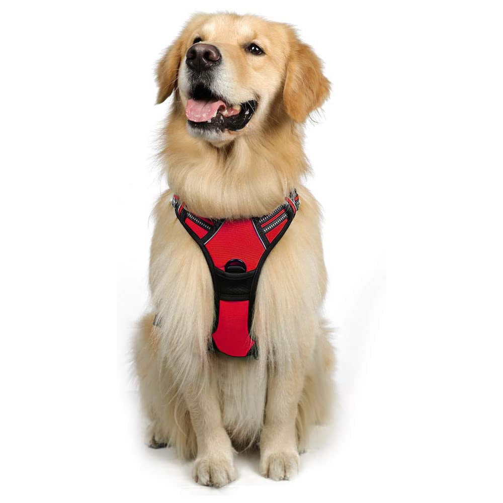 2pcs No Pull Dog Harness Reflective Adjustable Pet Vest Harness with Easy Control Soft Handle -Red