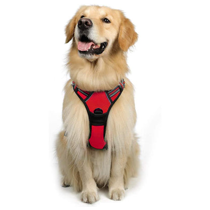 2pcs No Pull Dog Harness Reflective Adjustable Pet Vest Harness with Easy Control Soft Handle -Red