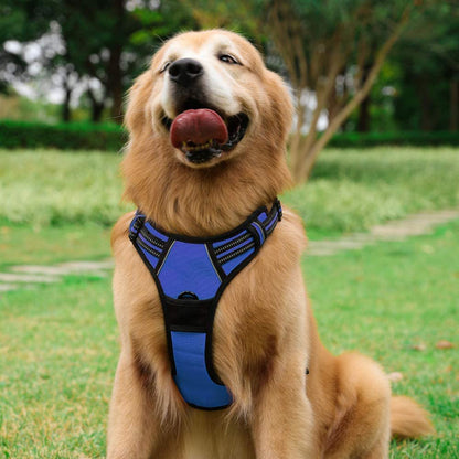 2pcs No Pull Dog Harness Reflective Adjustable Pet Vest Harness with Easy Control Soft Handle -Dark blue