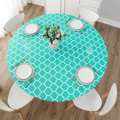 Round Fitted PVC Tablecloth Water Resistant Round Table Cover for Indoor Outdoor Patio -Green