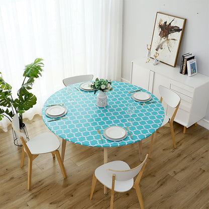 Round Fitted PVC Tablecloth Water Resistant Round Table Cover for Indoor Outdoor Patio -Green