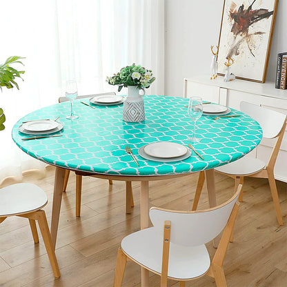 Round Fitted PVC Tablecloth Water Resistant Round Table Cover for Indoor Outdoor Patio -Green