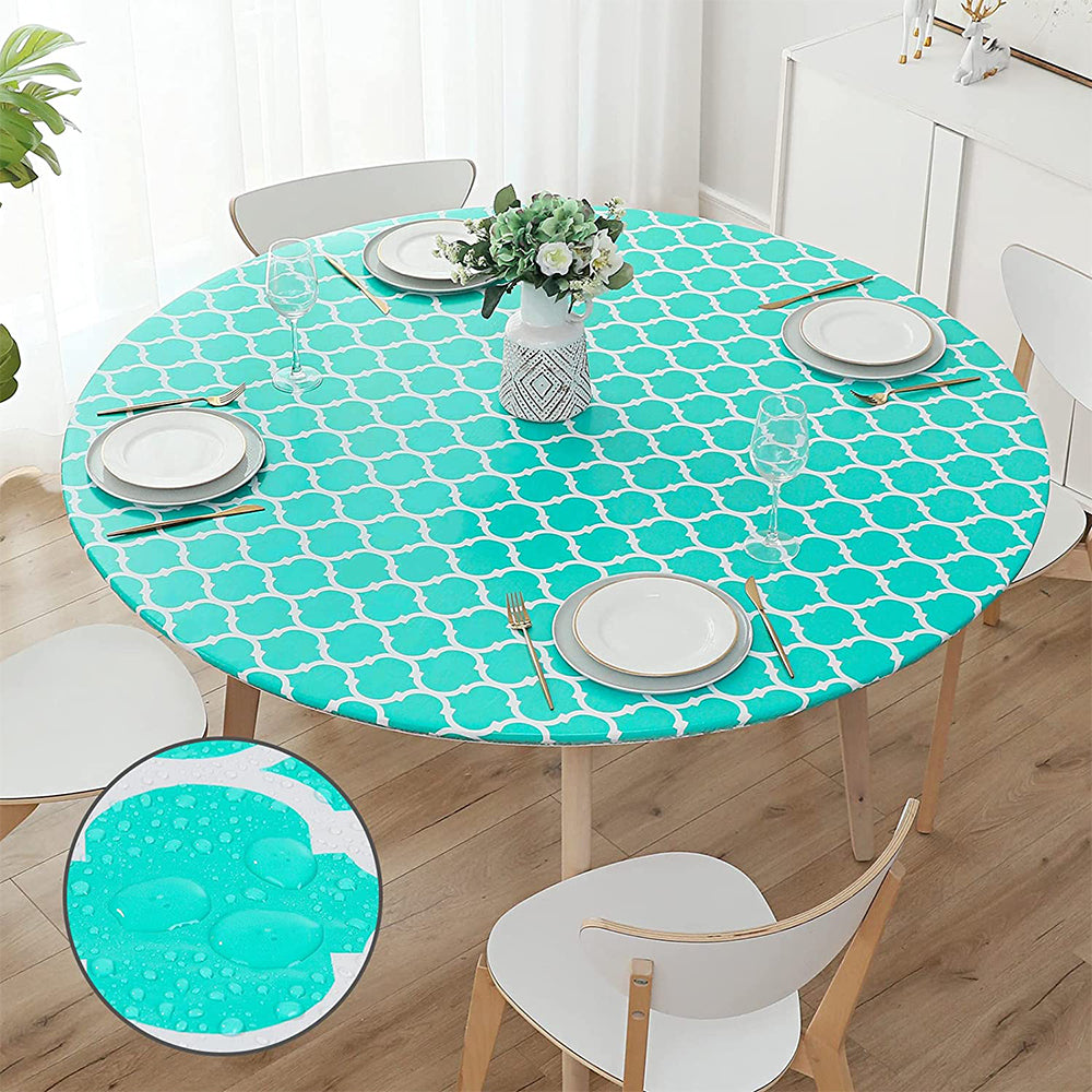 Round Fitted PVC Tablecloth Water Resistant Round Table Cover for Indoor Outdoor Patio -Green