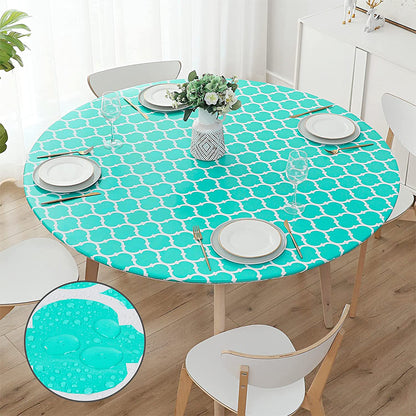 Round Fitted PVC Tablecloth Water Resistant Round Table Cover for Indoor Outdoor Patio -Green