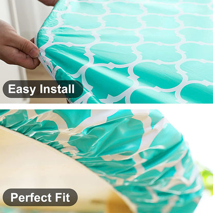 Round Fitted PVC Tablecloth Water Resistant Round Table Cover for Indoor Outdoor Patio -Green