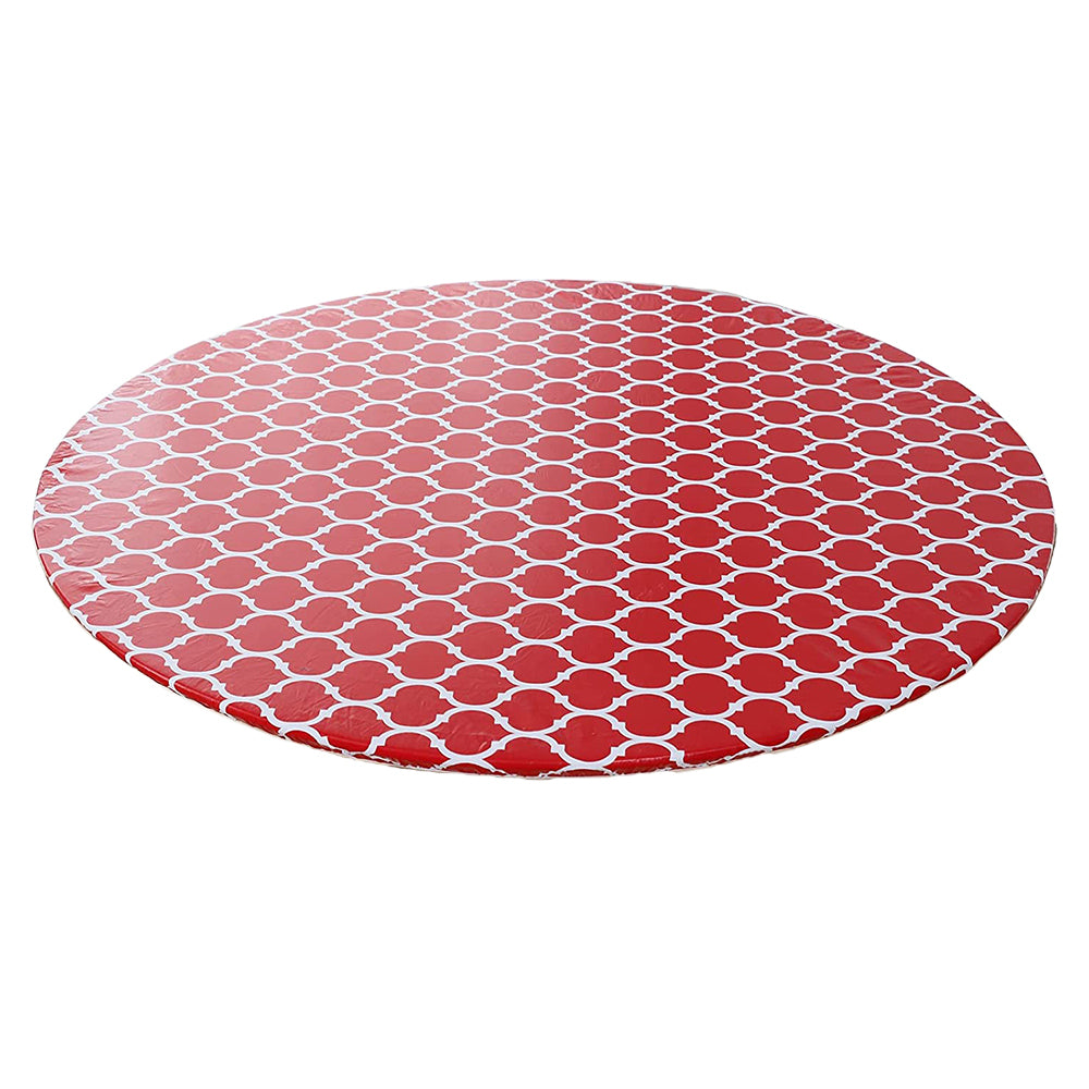 Round Fitted PVC Tablecloth Water Resistant Round Table Cover for Indoor Outdoor Patio -Red