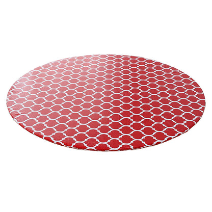 Round Fitted PVC Tablecloth Water Resistant Round Table Cover for Indoor Outdoor Patio -Red