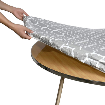 Round Fitted PVC Tablecloth Water Resistant Round Table Cover for Indoor Outdoor Patio -Gray