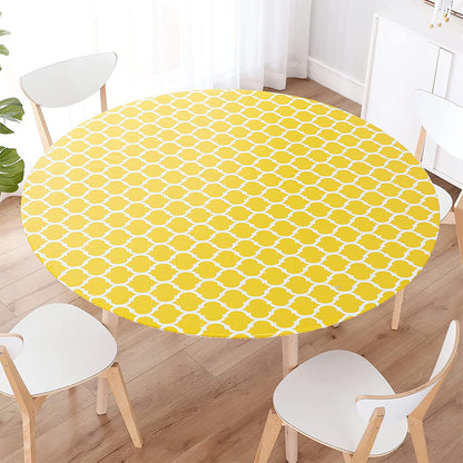 Round Fitted PVC Tablecloth Water Resistant Round Table Cover for Indoor Outdoor Patio -Yellow