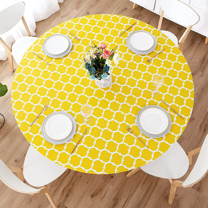 Round Fitted PVC Tablecloth Water Resistant Round Table Cover for Indoor Outdoor Patio -Yellow