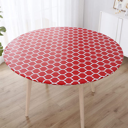 Round Fitted PVC Tablecloth Water Resistant Round Table Cover for Indoor Outdoor Patio -Red