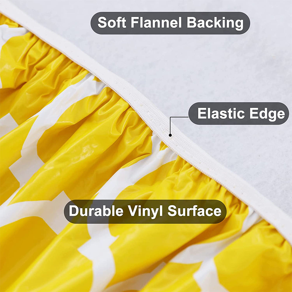 Round Fitted PVC Tablecloth Water Resistant Round Table Cover for Indoor Outdoor Patio -Yellow