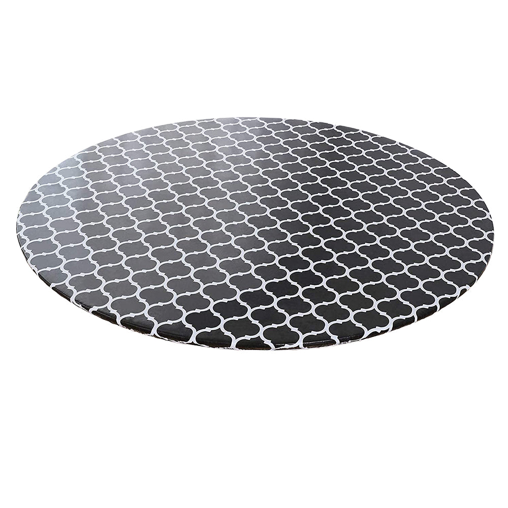 Round Fitted PVC Tablecloth Water Resistant Round Table Cover for Indoor Outdoor Patio -Black