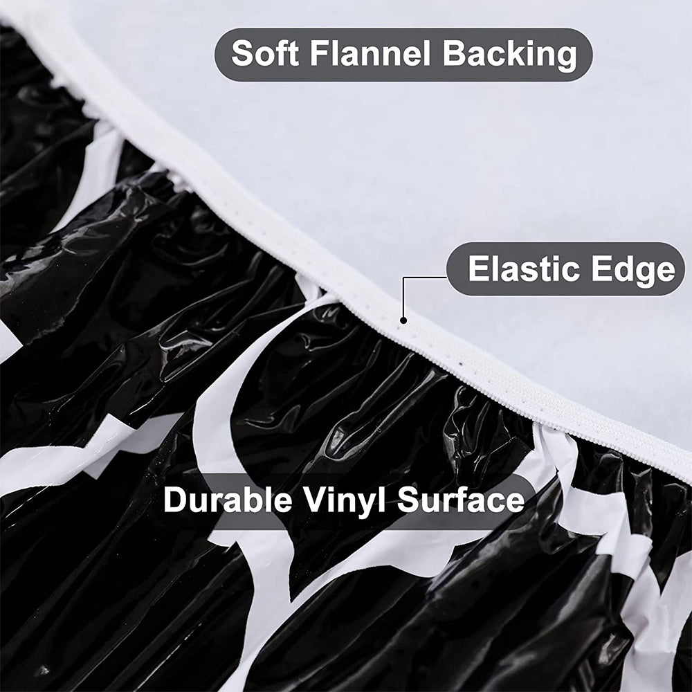 Round Fitted PVC Tablecloth Water Resistant Round Table Cover for Indoor Outdoor Patio -Black