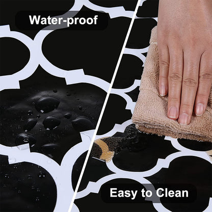 Round Fitted PVC Tablecloth Water Resistant Round Table Cover for Indoor Outdoor Patio -Black