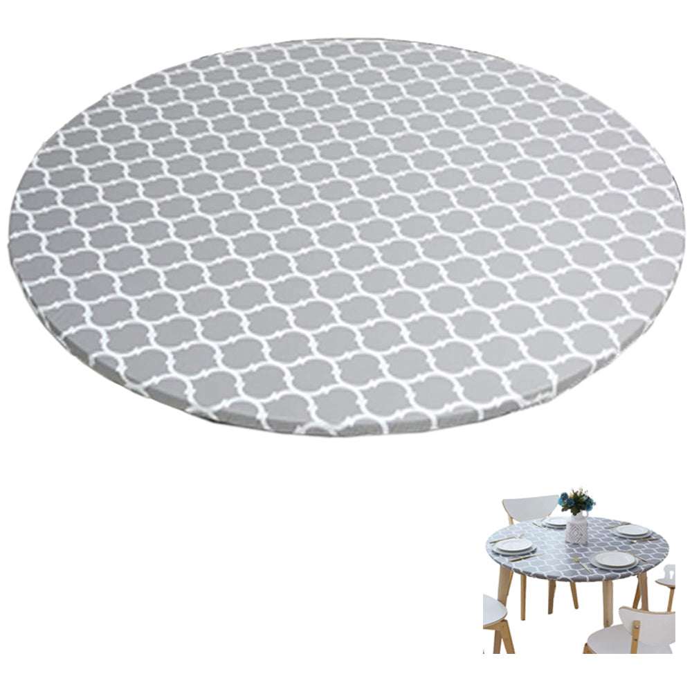 Round Fitted PVC Tablecloth Water Resistant Round Table Cover for Indoor Outdoor Patio -Gray