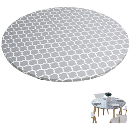 Round Fitted PVC Tablecloth Water Resistant Round Table Cover for Indoor Outdoor Patio -Gray