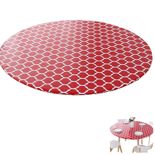 Round Fitted PVC Tablecloth Water Resistant Round Table Cover for Indoor Outdoor Patio -Red