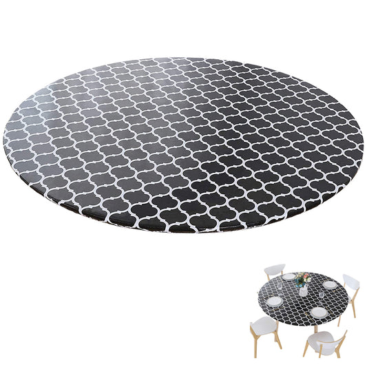 Round Fitted PVC Tablecloth Water Resistant Round Table Cover for Indoor Outdoor Patio -Black