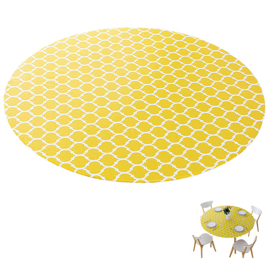 Round Fitted PVC Tablecloth Water Resistant Round Table Cover for Indoor Outdoor Patio -Yellow