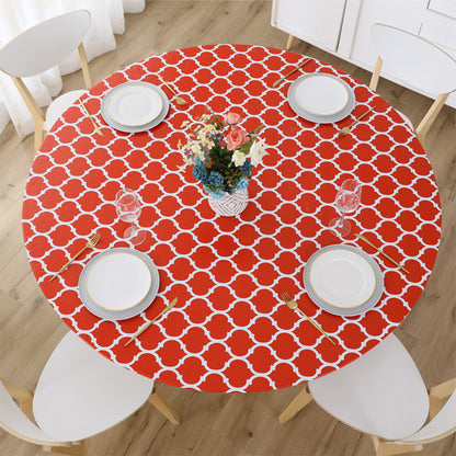 Round Fitted PVC Tablecloth Water Resistant Round Table Cover for Indoor Outdoor Patio -Red