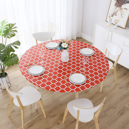 Round Fitted PVC Tablecloth Water Resistant Round Table Cover for Indoor Outdoor Patio -Red