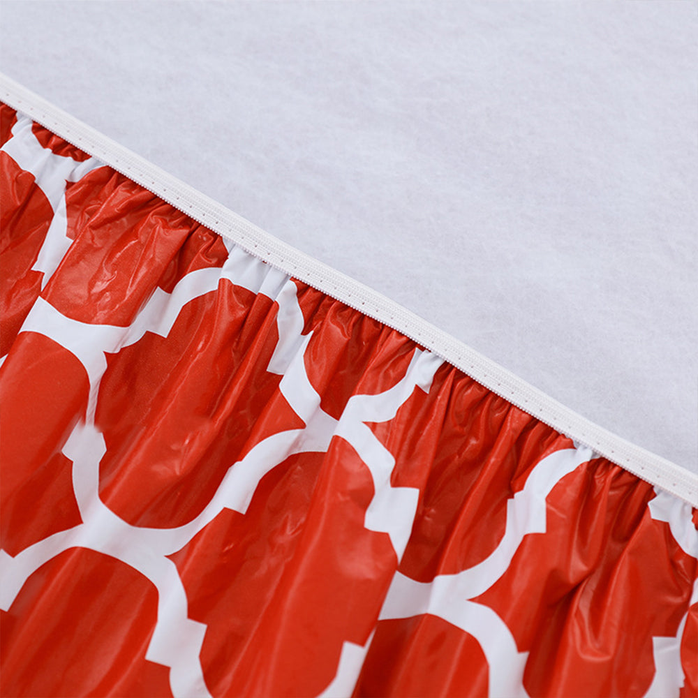 Round Fitted PVC Tablecloth Water Resistant Round Table Cover for Indoor Outdoor Patio -Red