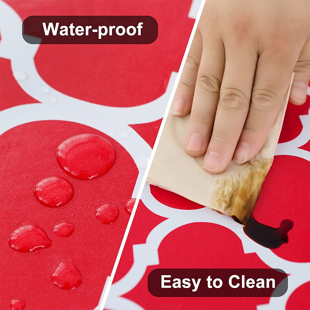 Round Fitted PVC Tablecloth Water Resistant Round Table Cover for Indoor Outdoor Patio -Red