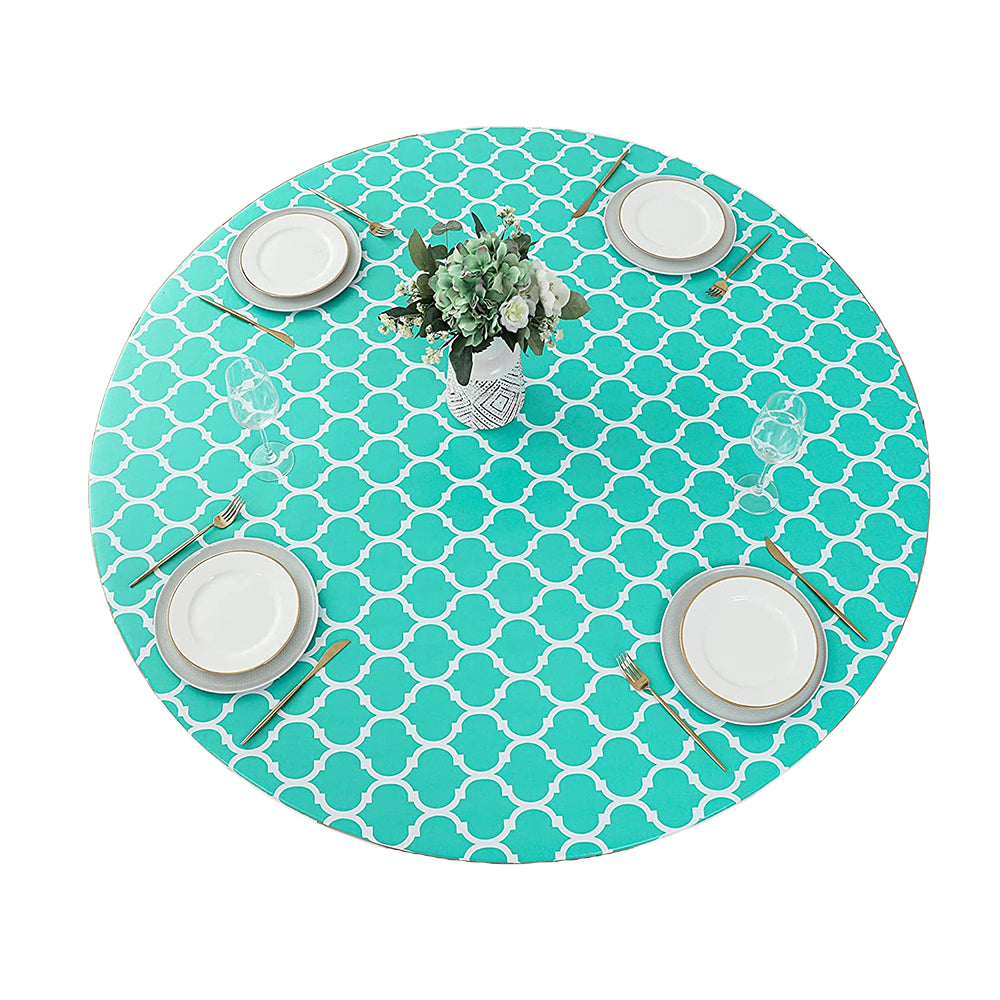 Round Fitted PVC Tablecloth Water Resistant Round Table Cover for Indoor Outdoor Patio -Green