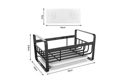 Kitchen Sink Stainless Steel Sponge Holder With Brush Rack Removable Drain Tray-Black