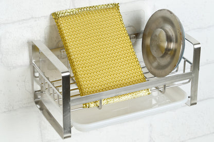 Kitchen Sink Stainless Steel Sponge Holder With Brush Rack Removable Drain Tray-Silver