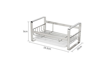 Kitchen Sink Stainless Steel Sponge Holder With Brush Rack Removable Drain Tray-Silver