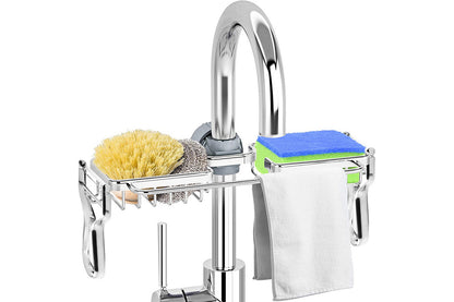 2Pcs Multifunctional Sponge Holder For Kitchen Sink Organizer With Removable Dishcloth Rack-Silver