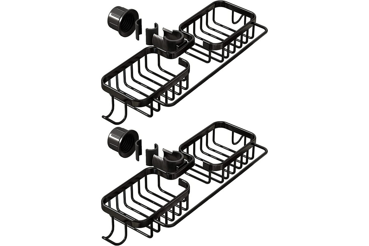 2Pcs Multifunctional Sponge Holder For Kitchen Sink Organizer With Removable Dishcloth Rack-Black