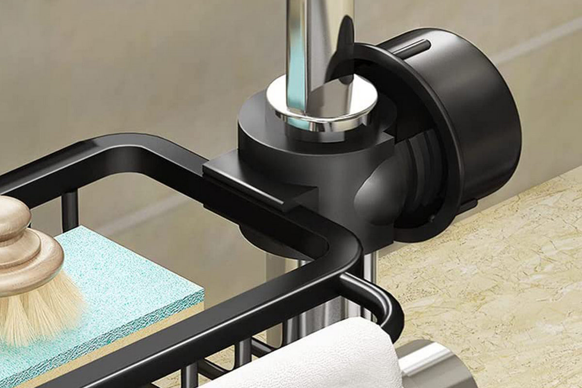 2Pcs Multifunctional Sponge Holder For Kitchen Sink Organizer With Removable Dishcloth Rack-Black